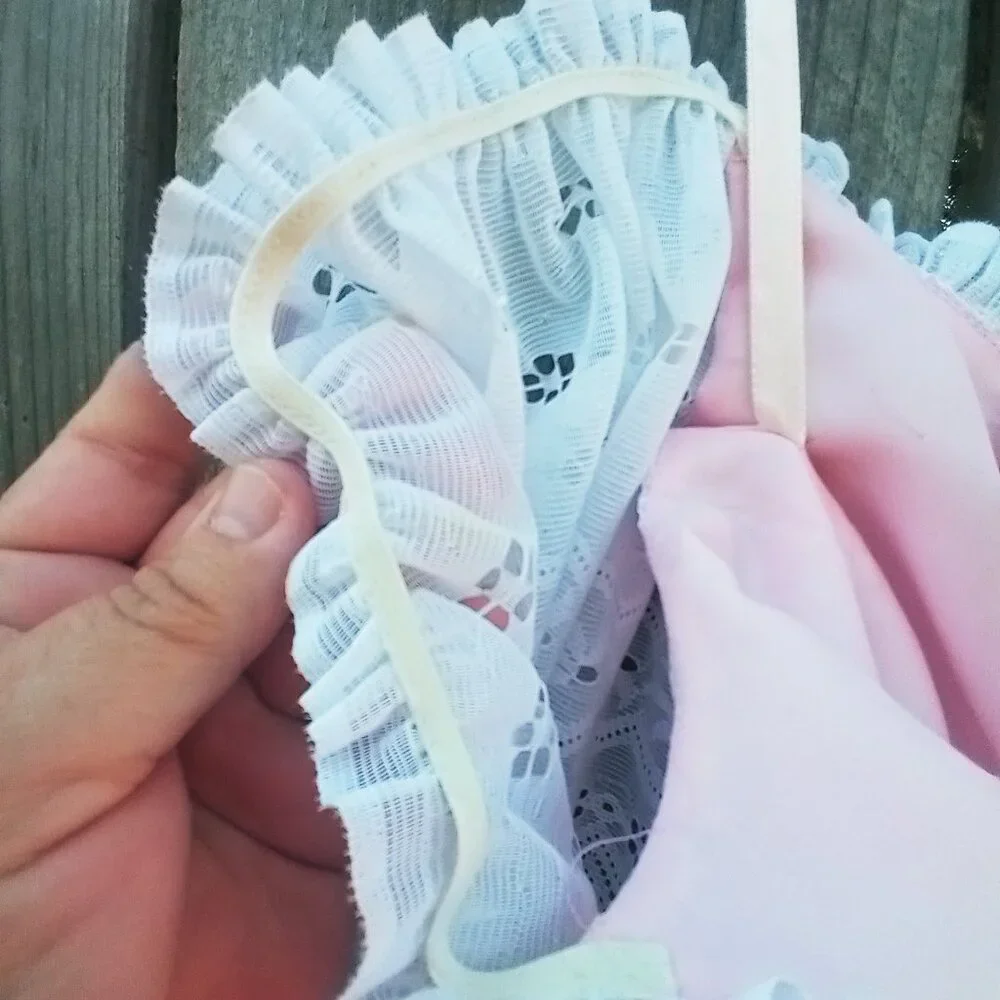 VINTAGE 70'S 80'S DANCE ALLURE MAXI DRESS SZ 8 WHITE PINK OFF SHOULDER TIERED - Picture 13 of 13